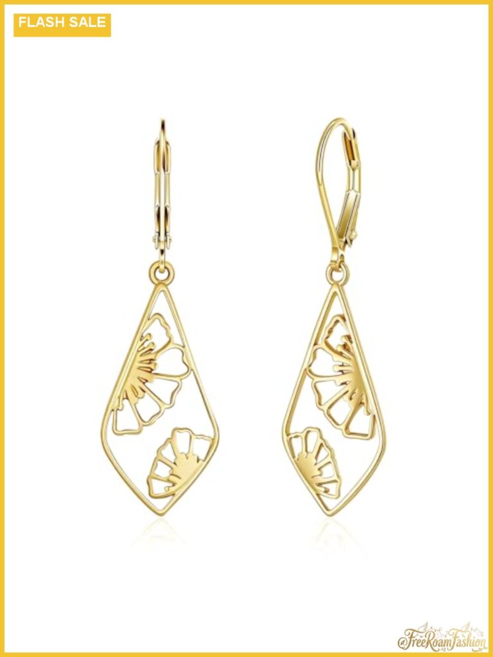 14K Gold Plated Filigree Flower Dangle Earrings Leverback Drop